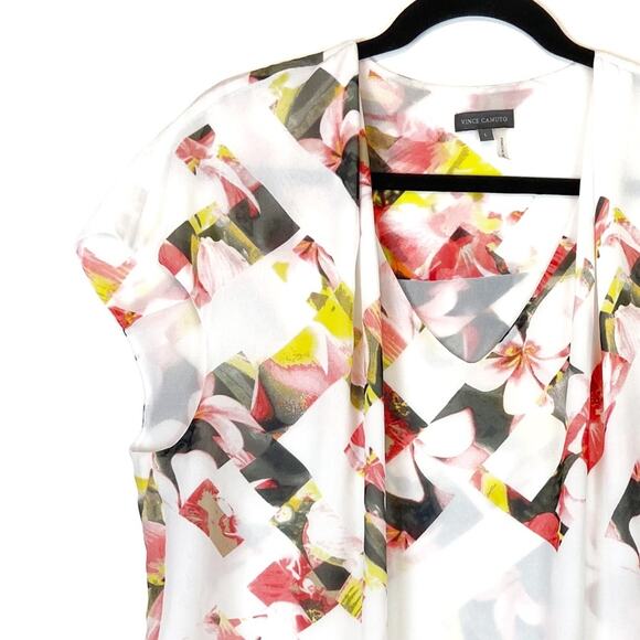 Vince Camuto White Floral Lattice Print Top - Lg - Picture 3 of 7